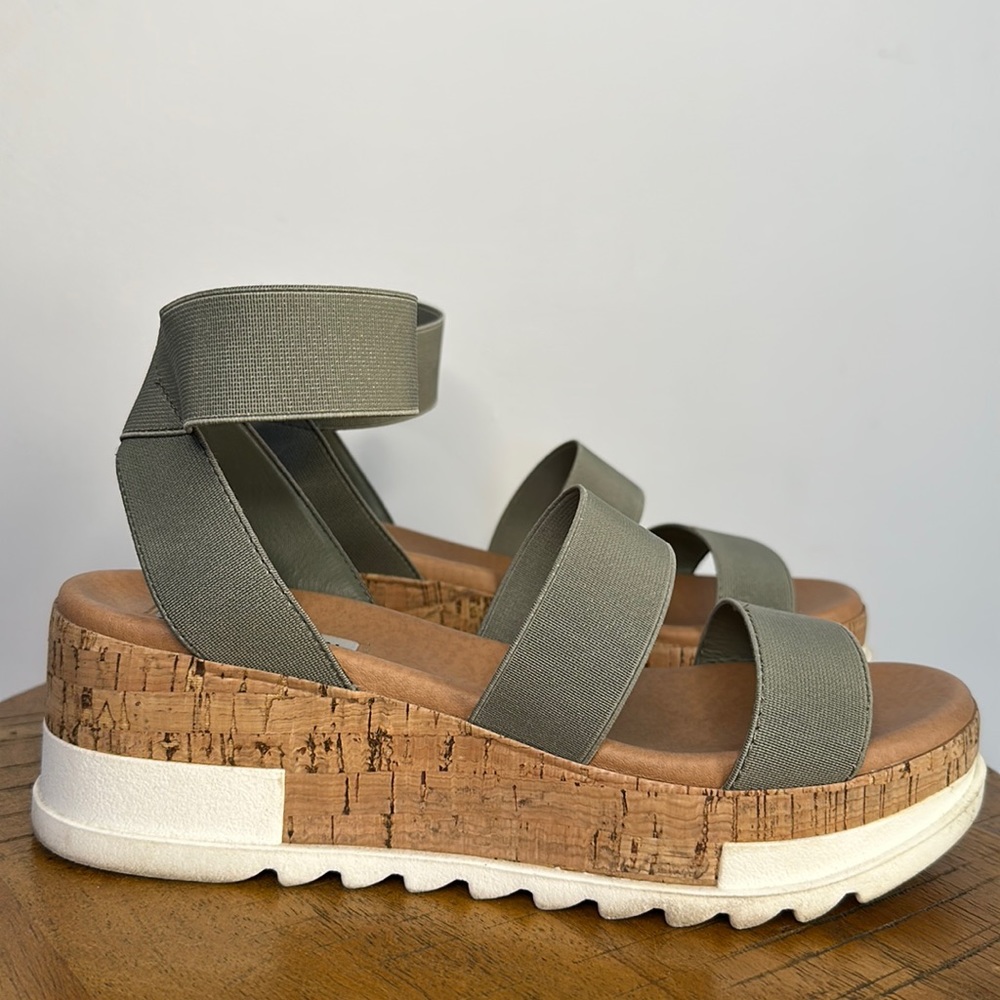 Womens Steve Madden Bandi Elastic Cork Platform Wedge Sandals Size 8